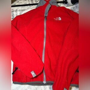 The North Face Red Fleece Jacket with Gray Trim